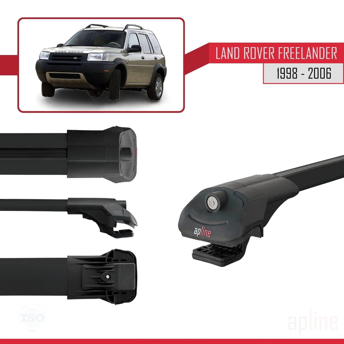 Compatible avec Land Rover Freelander (L314) 1998-2006 ACE-1 Barres de Toit Railing Porte-Bagages de Voiture Noir Aluminium 3 Barres