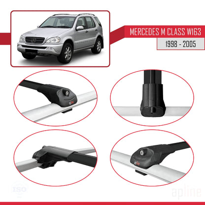 Compatible avec Mercedes Classe M (W163) 1998-2005 ACE-1 Barres de Toit Railing Porte-Bagages de Voiture Noir Aluminium 3 Barres