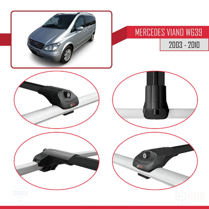 Compatible avec Mercedes Viano 2 (W639) Pre-Facelift 2003-2010 ACE-1 Barres de Toit Railing Porte-Bagages de Voiture Noir Aluminium 3 Barres