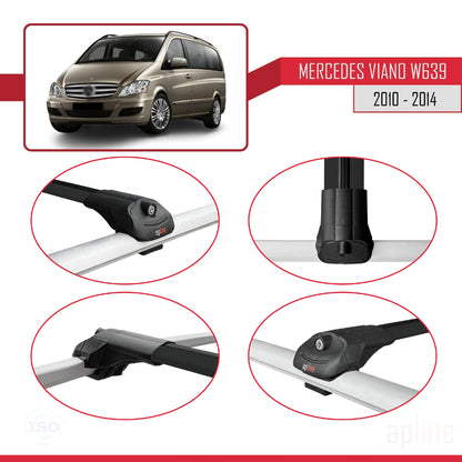 Compatible avec Mercedes Viano 2 (W639) Post-Facelift 2010-2014 ACE-1 Barres de Toit Railing Porte-Bagages de Voiture Noir Aluminium 3 Barres
