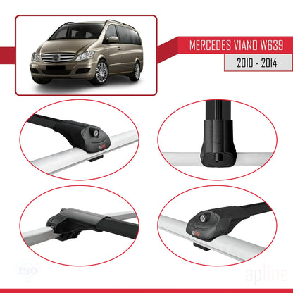 Compatible avec Mercedes Viano 2 (W639) Post-Facelift 2010-2014 ACE-1 Barres de Toit Railing Porte-Bagages de Voiture Noir Aluminium 4 Barres