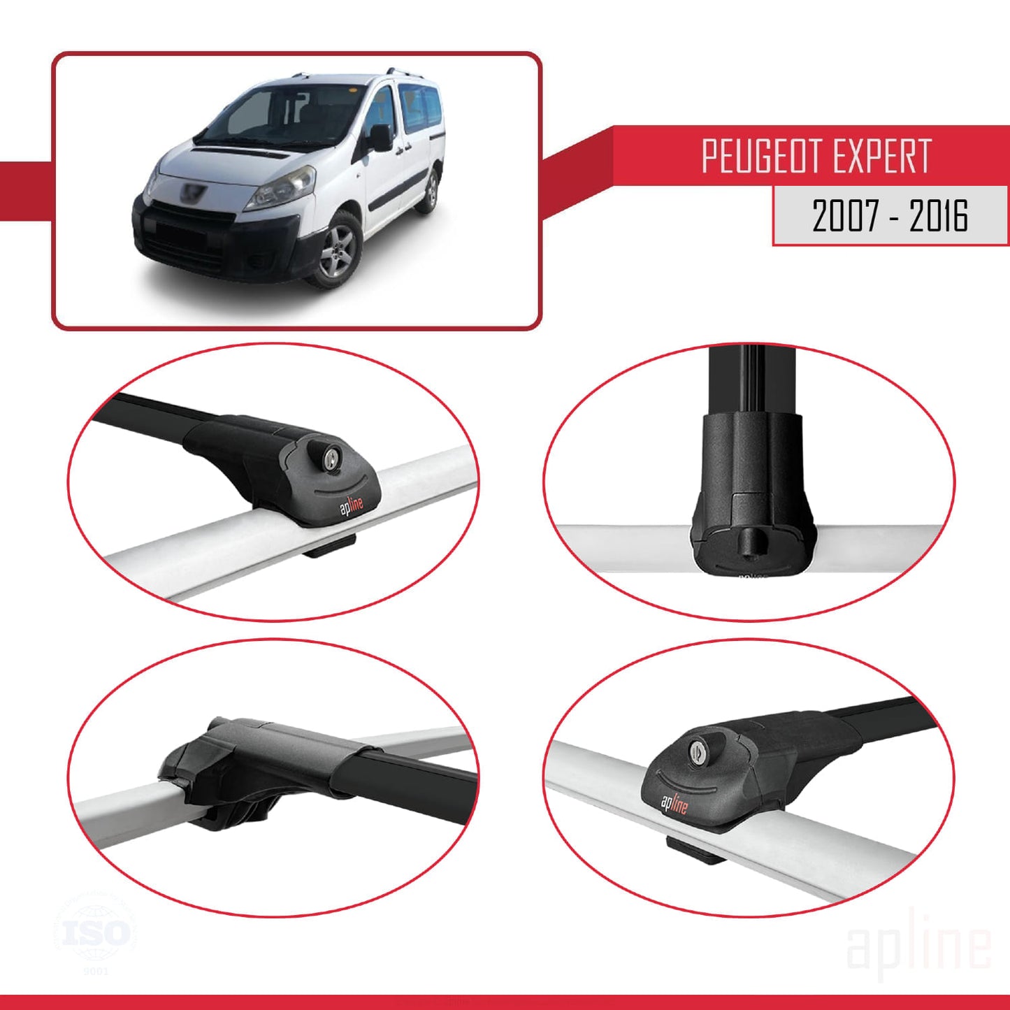 Compatible avec Peugeot Expert 2 2007-2016 ACE-1 Barres de Toit Railing Porte-Bagages de Voiture Noir Aluminium 2 Barres