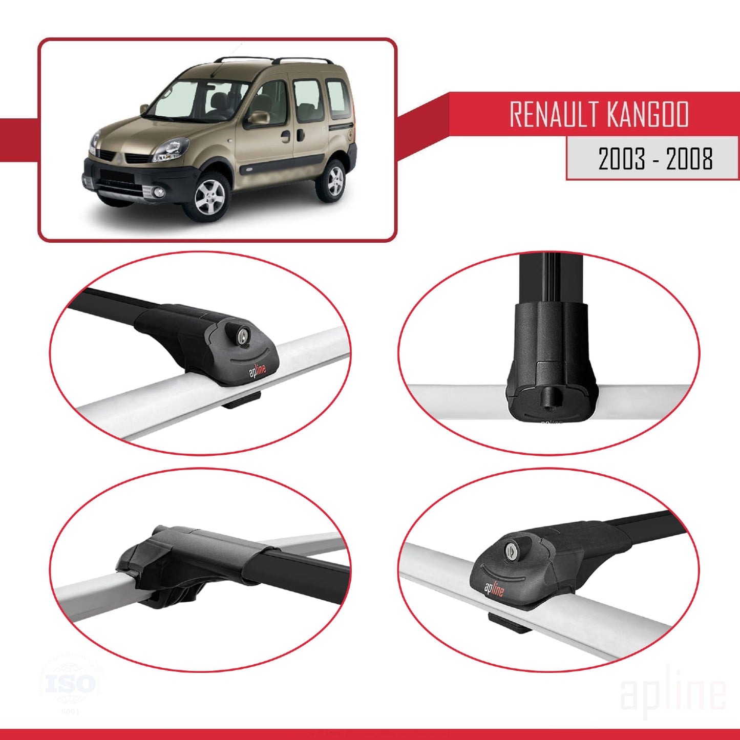 Compatible avec Renault Kangoo (X76) Post-Facelift 2003-2008 ACE-1 Barres de Toit Railing Porte-Bagages de Voiture Noir Aluminium 3 Barres
