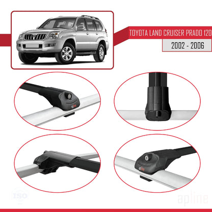 Compatible avec Toyota Land Cruiser Prado (J120) 2002-2006 ACE-1 Barres de Toit Railing Porte-Bagages de Voiture Noir Aluminium 2 Barres