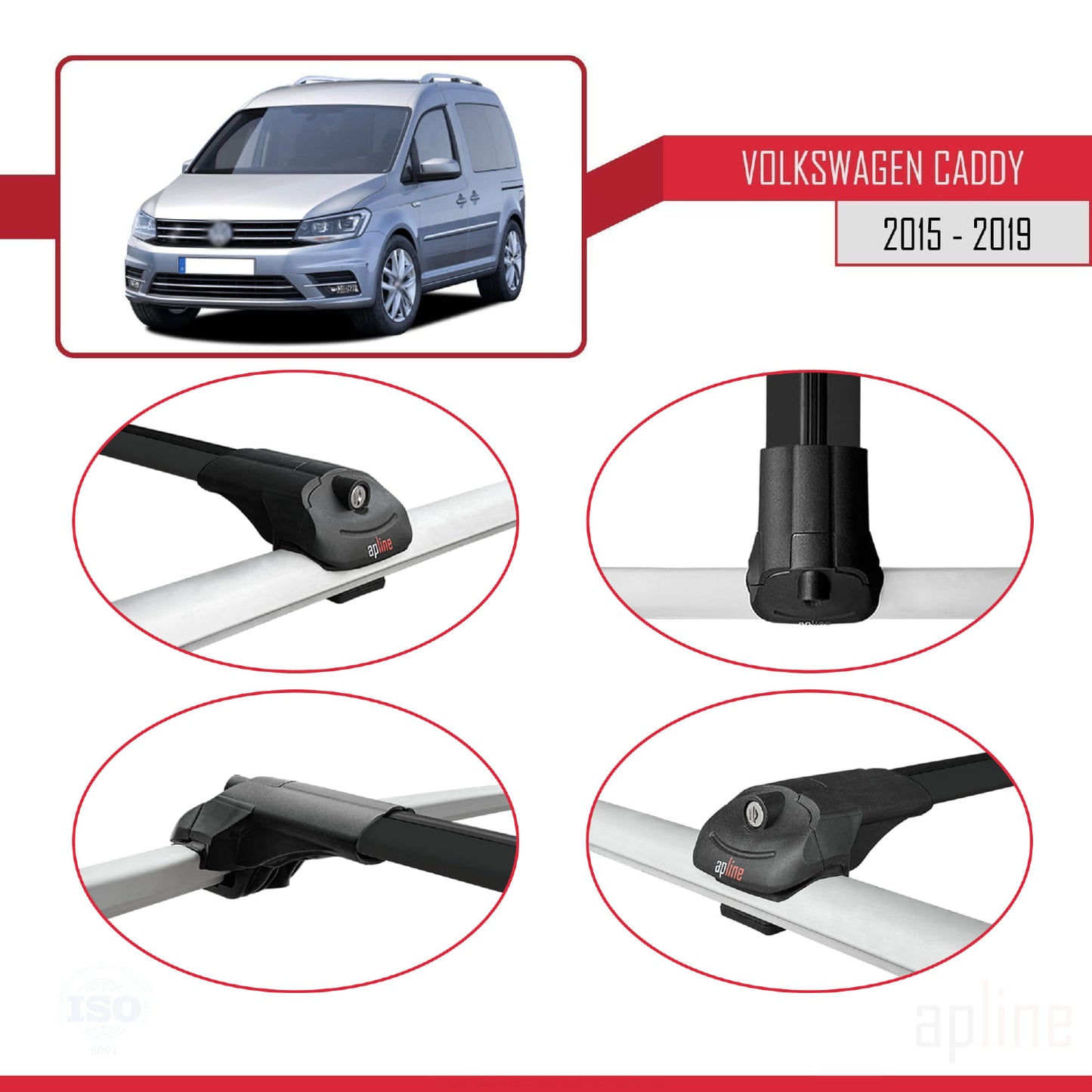 Compatible avec Volkswagen Caddy 3 (SA) 2015-2019 ACE-1 Barres de Toit Railing Porte-Bagages de Voiture Noir Aluminium 2 Barres