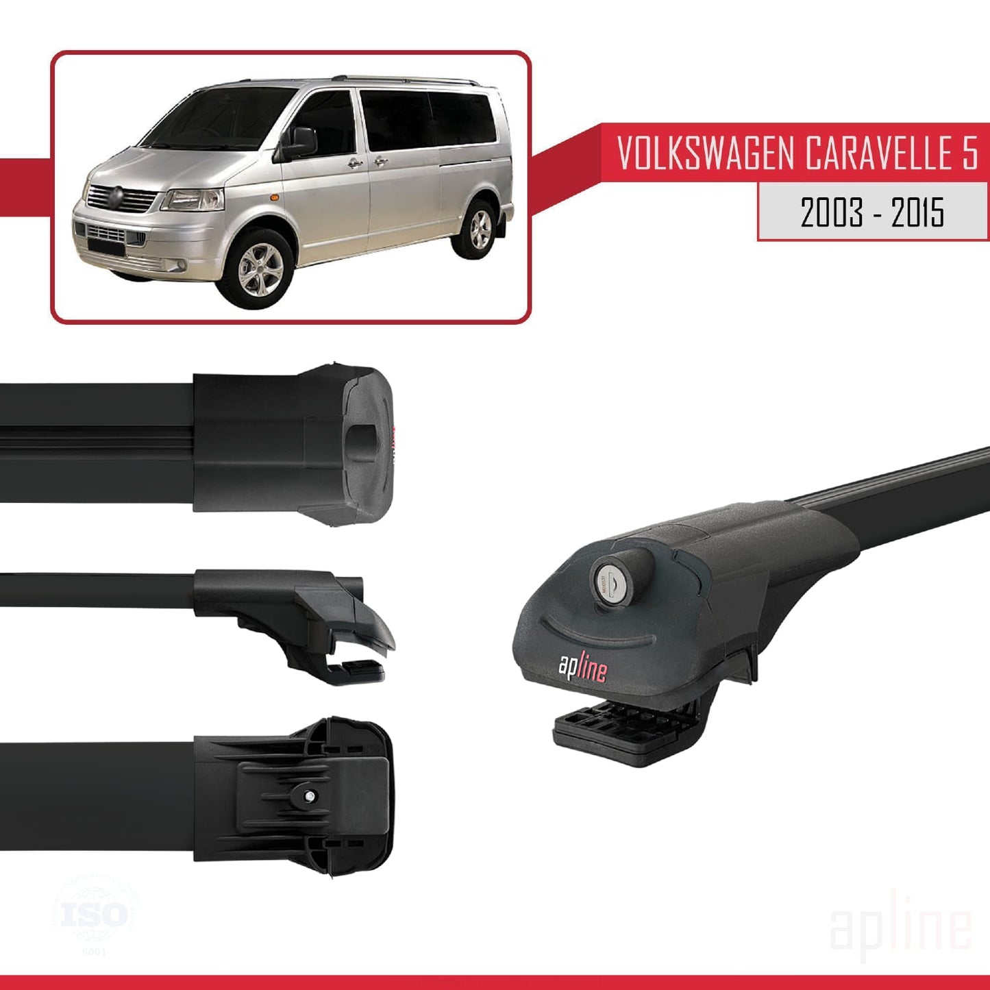 Compatible avec Volkswagen T5 Caravelle 2003-2015 ACE-1 Barres de Toit Railing Porte-Bagages de Voiture Noir Aluminium 3 Barres
