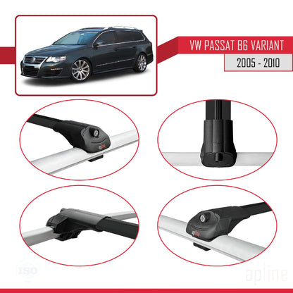 Compatible avec Volkswagen Passat B6 (3C) Variant 2005-2010 ACE-1 Barres de Toit Railing Porte-Bagages de Voiture Noir Aluminium 2 Barres