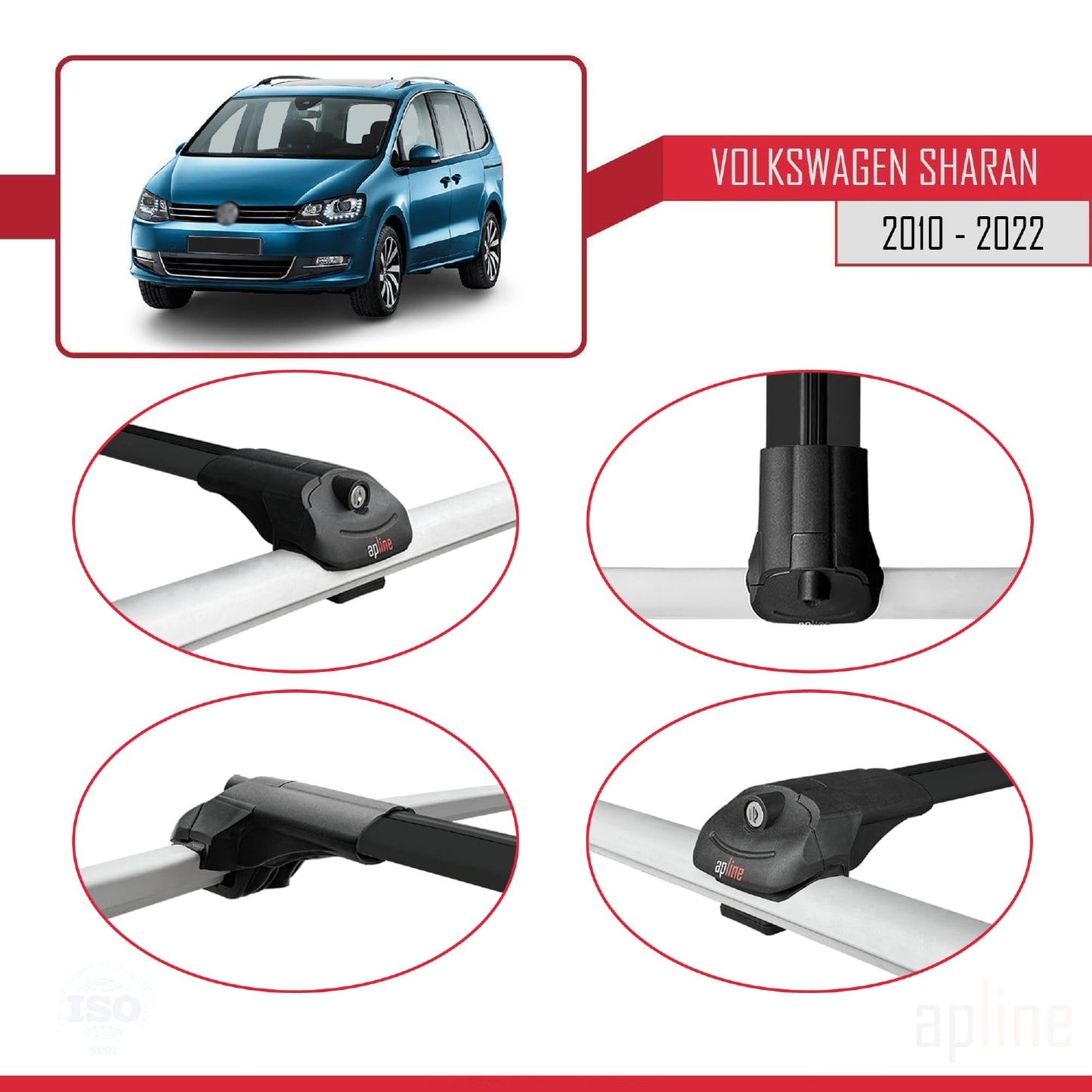 Compatible avec Volkswagen Sharan 2 (7N) 2010-2022 ACE-1 Barres de Toit Railing Porte-Bagages de Voiture Noir Aluminium 2 Barres