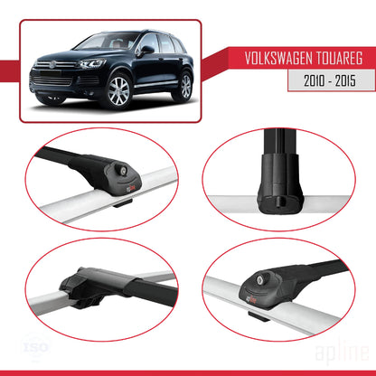 Compatible avec Volkswagen Touareg 2 (7P) Pre-Facelift 2010-2015 ACE-1 Barres de Toit Railing Porte-Bagages de Voiture Noir Aluminium 3 Barres