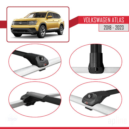 Compatible avec Volkswagen Atlas (CA1) 2018-2023 ACE-1 Barres de Toit Railing Porte-Bagages de Voiture Noir Aluminium 2 Barres