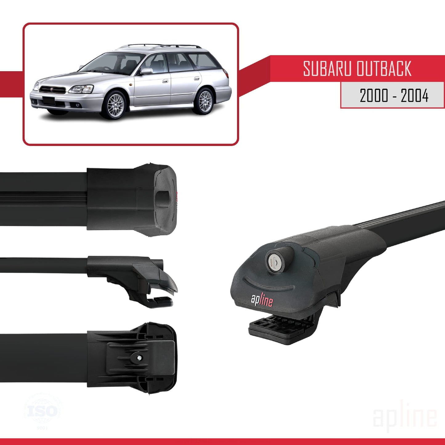 Compatible avec Subaru Outback 2 2000-2004 ACE-1 Barres de Toit Railing Porte-Bagages de Voiture Noir Aluminium 3 Barres