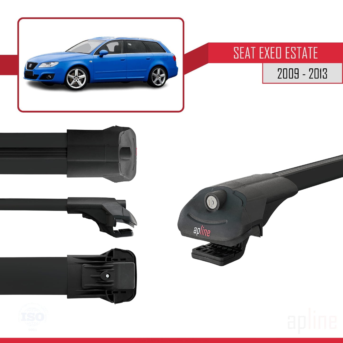 Compatible with Seat Exeo (3R9) ST 2009-2013 ACE-1 Car Roof Rack Cross Bar Black Aluminium 3 Bars