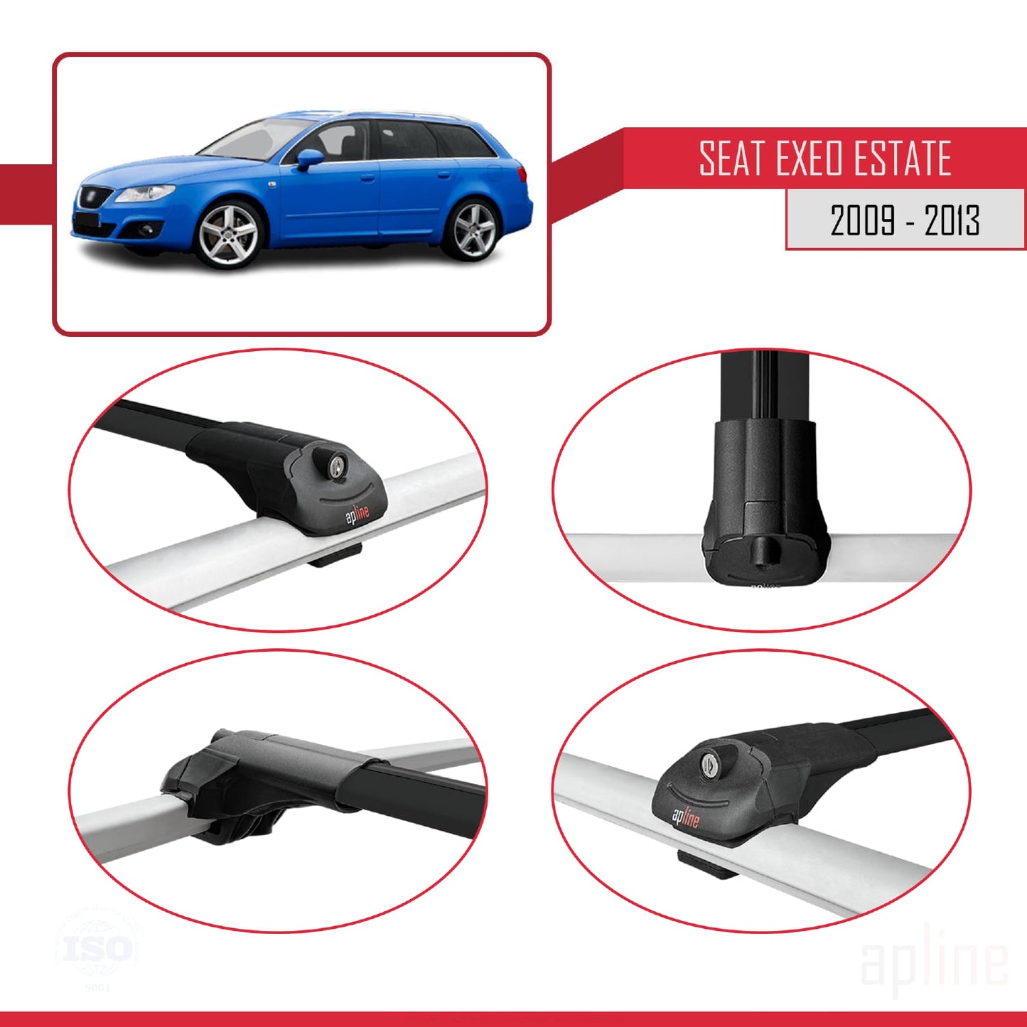 Compatible with Seat Exeo (3R9) ST 2009-2013 ACE-1 Car Roof Rack Cross Bar Black Aluminium 2 Bars