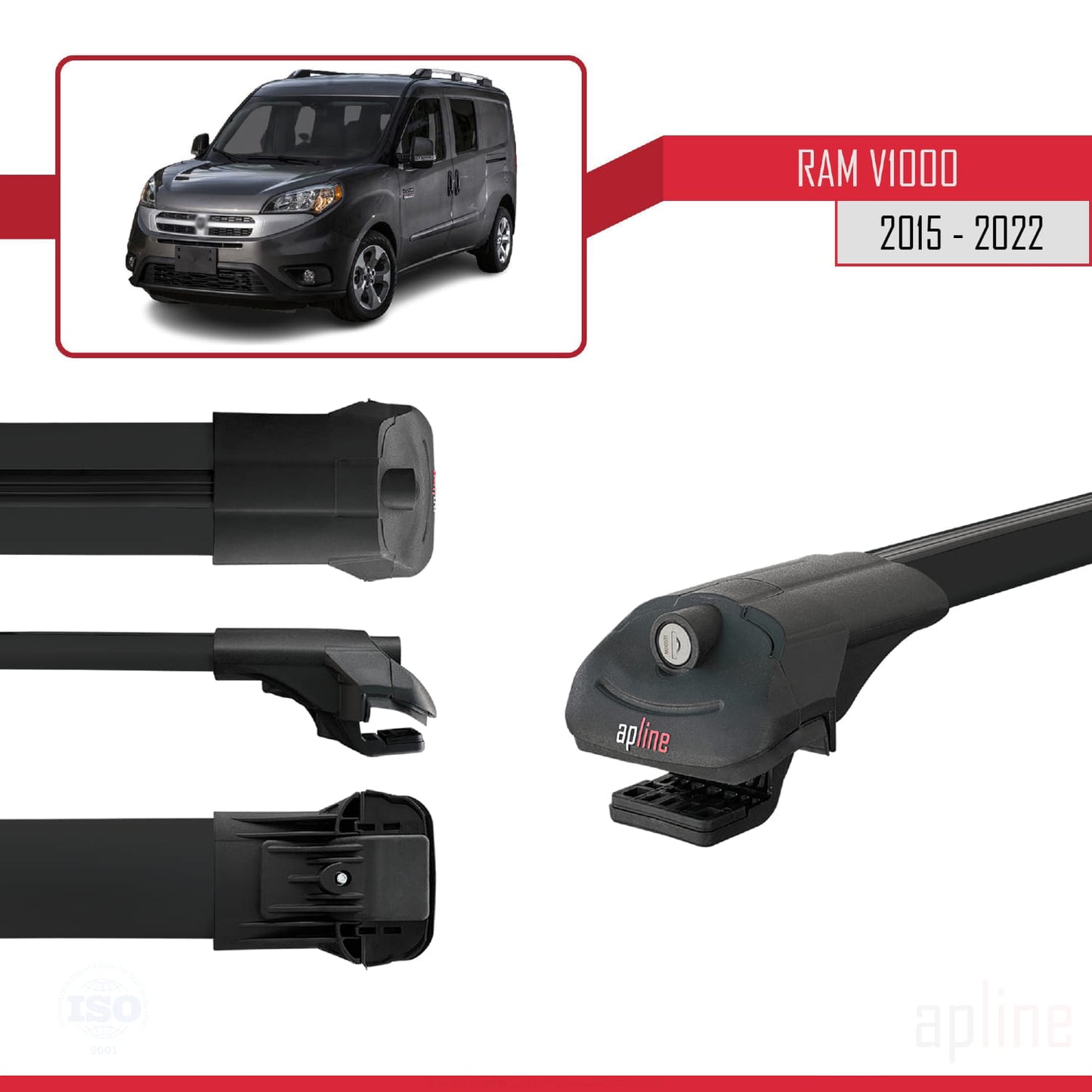 Compatible avec Ram V1000 2015-2022 ACE-1 Barres de Toit Railing Porte-Bagages de Voiture Noir Aluminium 2 Barres