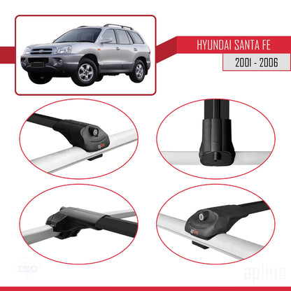 Compatible with Hyundai Santa Fe (SM) 2001-2006 ACE-1 Car Roof Rack Cross Bar Black Aluminium 3 Bars