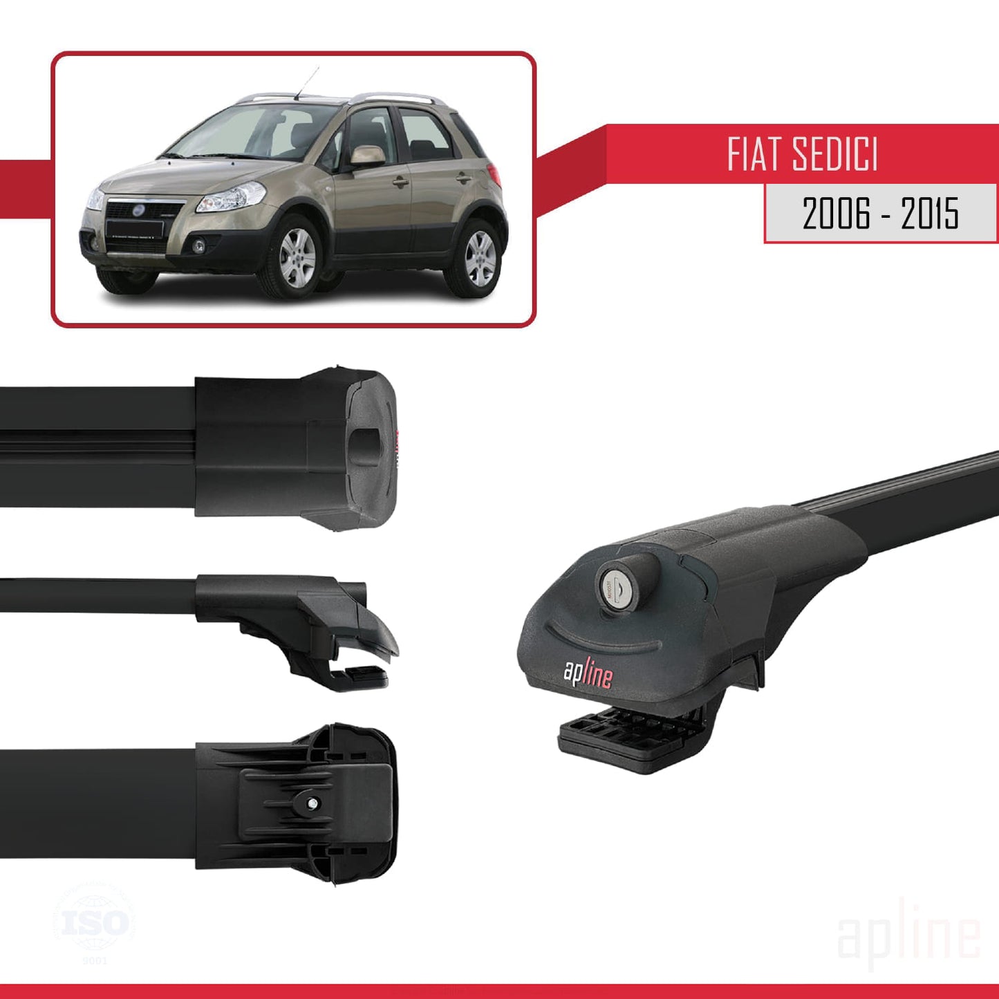 Compatible avec Fiat Sedici 2006-2015 ACE-1 Barres de Toit Railing Porte-Bagages de Voiture Noir Aluminium 3 Barres