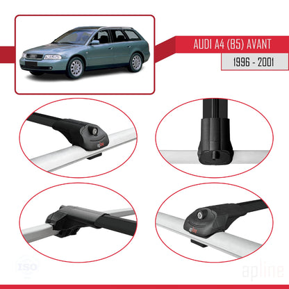 Compatible avec A4 (B5) Avant 1996-2001 ACE-1 Barres de Toit Railing Porte-Bagages de Voiture Noir Aluminium 3 Barres