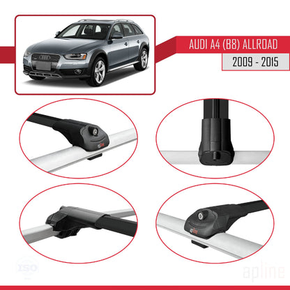 Compatible avec A4 (B8) Allroad 2009-2015 ACE-1 Barres de Toit Railing Porte-Bagages de Voiture Noir Aluminium 2 Barres