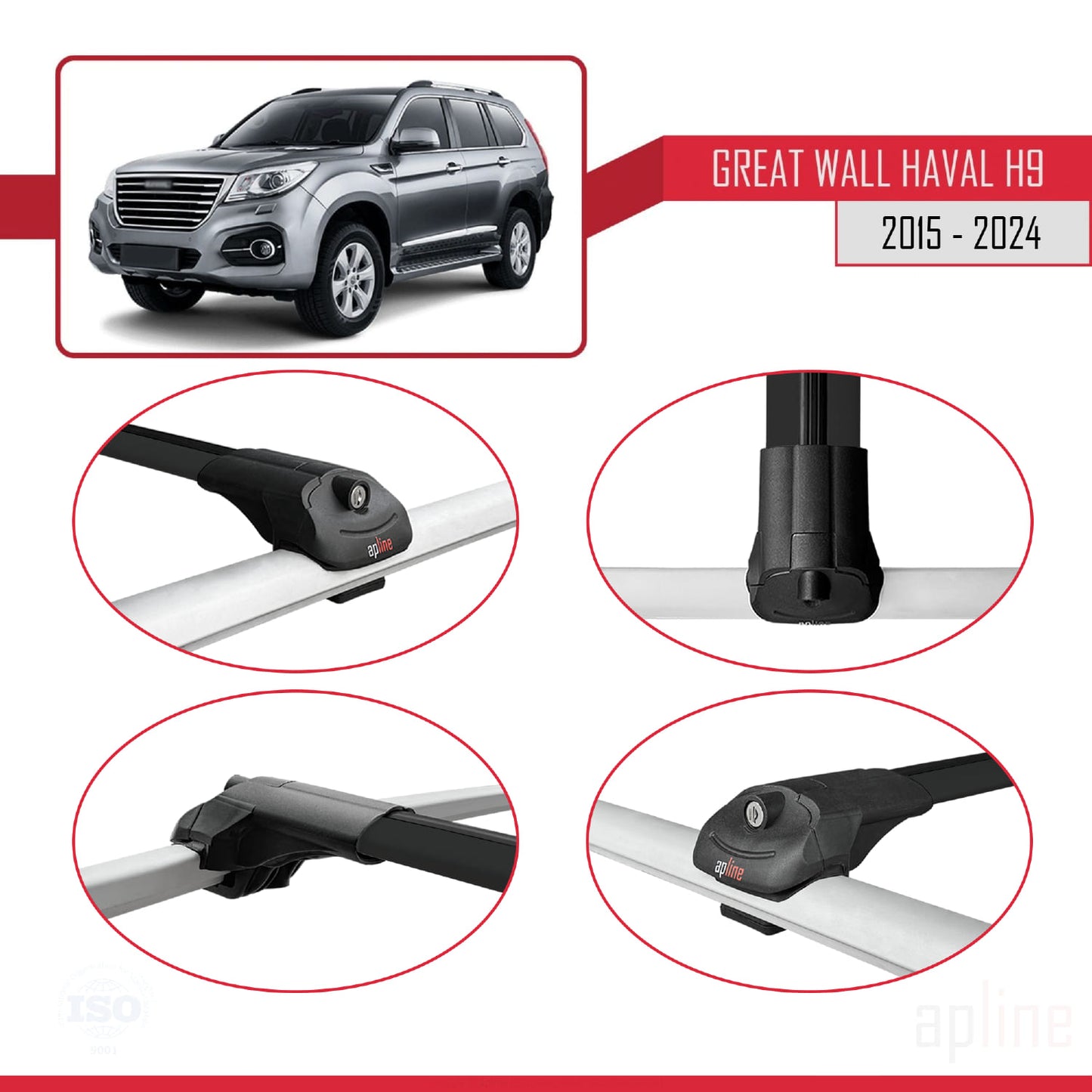 Compatible avec Great Wall Haval H9 2015-2023 ACE-1 Barres de Toit Railing Porte-Bagages de Voiture Noir Aluminium 2 Barres