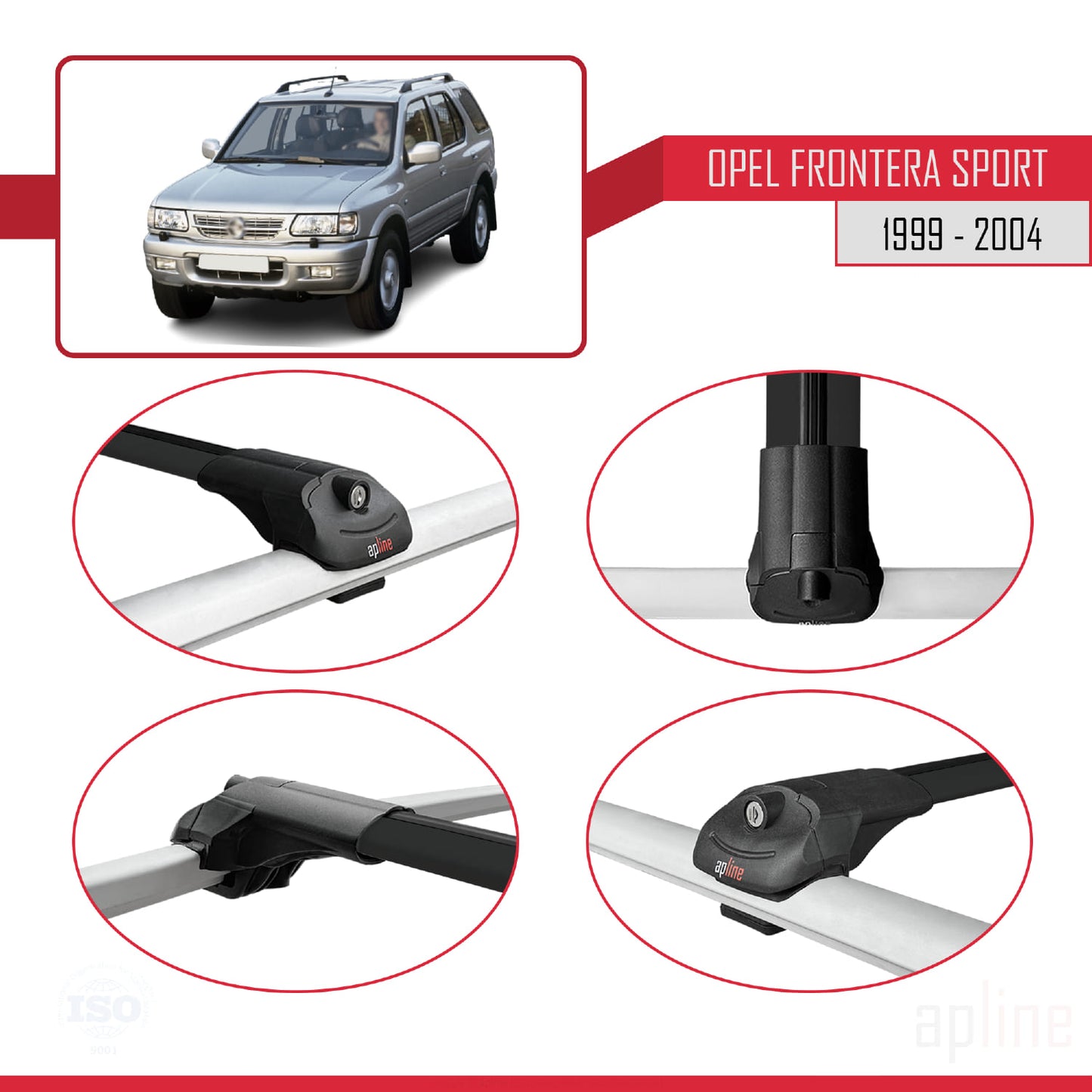 Compatible avec Opel Frontera Sport 2 1999-2004 ACE-1 Barres de Toit Railing Porte-Bagages de Voiture Noir Aluminium 2 Barres