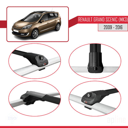 Compatible avec Renault Grand Scenic 3 2009-2016 ACE-1 Barres de Toit Railing Porte-Bagages de Voiture Noir Aluminium 2 Barres
