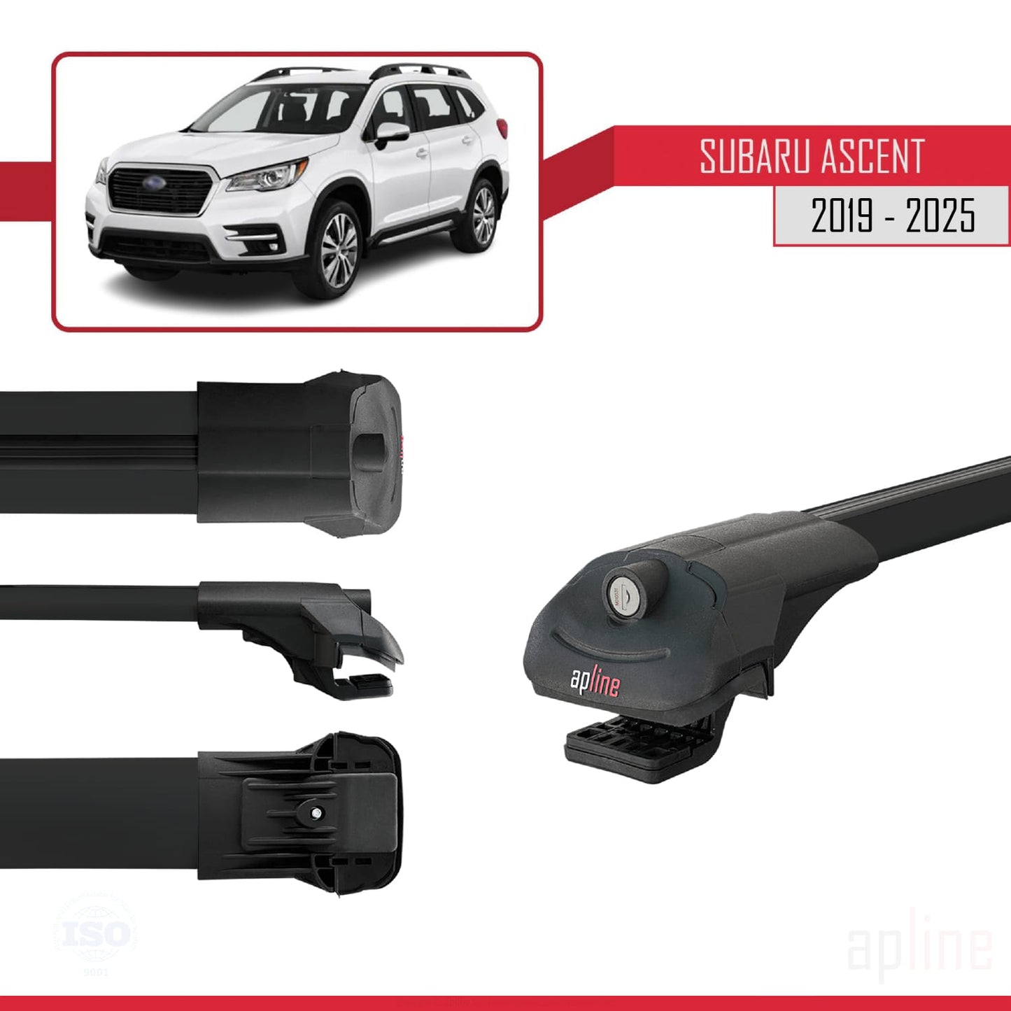 Compatible avec Subaru Ascent 2019-2025 ACE-1 Barres de Toit Railing Porte-Bagages de Voiture Noir Aluminium 3 Barres