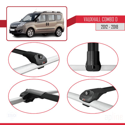 Compatible with Vauxhall Combo D 2012-2018 ACE-1 Car Roof Rack Cross Bar Black Aluminium 3 Bars
