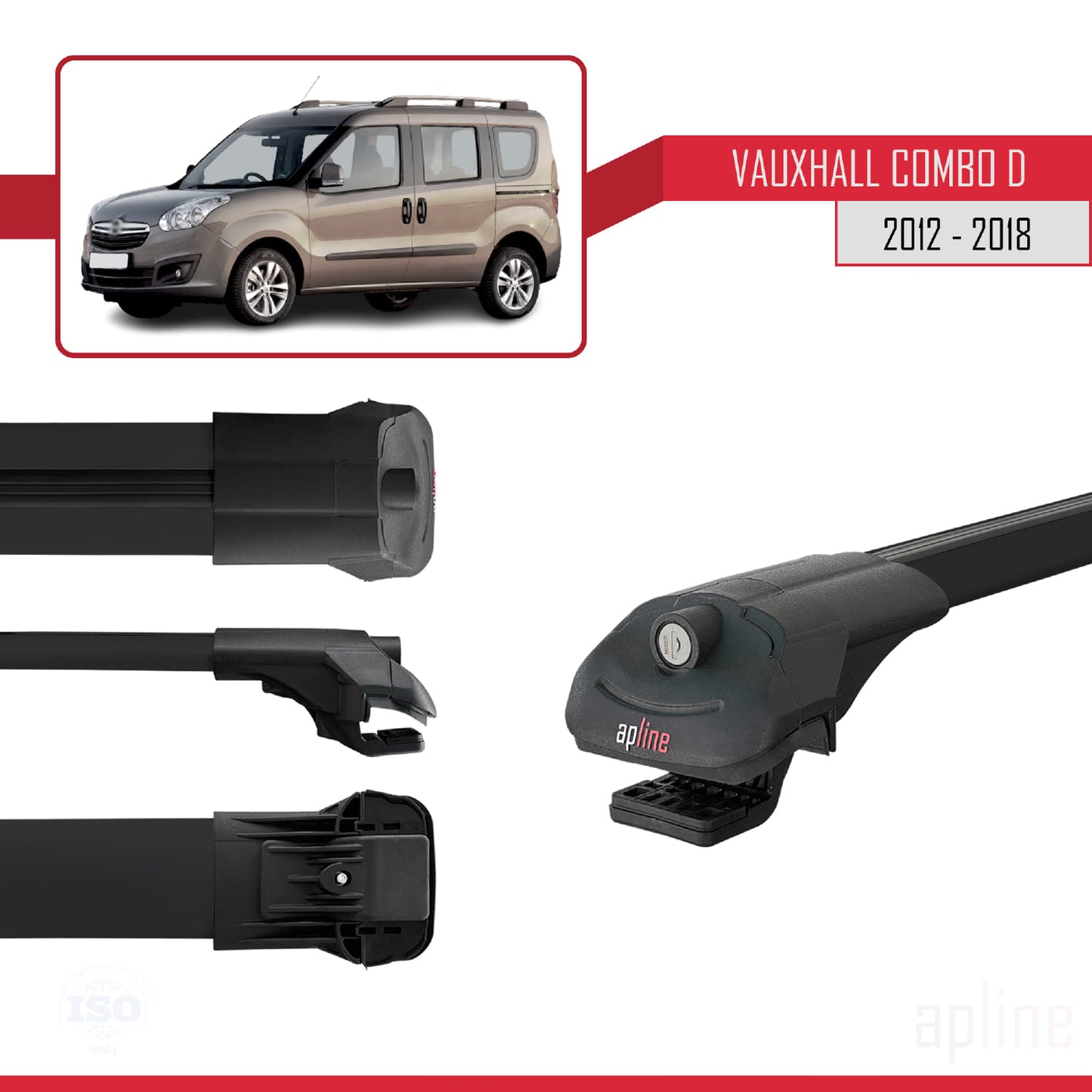 Compatible avec Vauxhall Combo D 2012-2018 ACE-1 Barres de Toit Railing Porte-Bagages de Voiture Noir Aluminium 2 Barres
