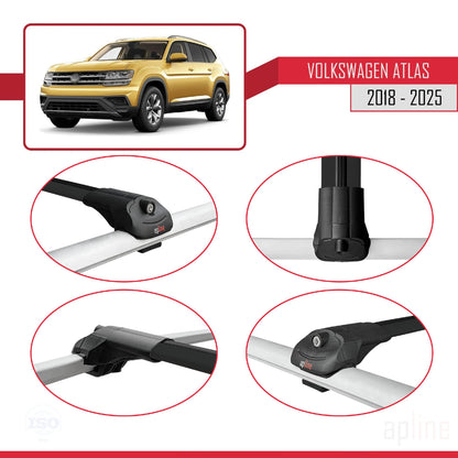 Compatible avec Volkswagen Atlas (CA1) 2018-2025 ACE-1 Barres de Toit Railing Porte-Bagages de Voiture Noir Aluminium 3 Barres