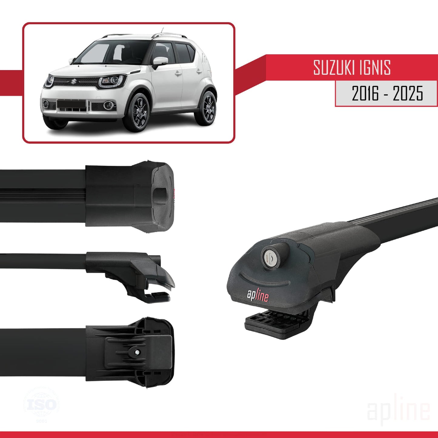 Compatible with Suzuki Ignıs 2016-2025 ACE-1 Car Roof Rack Cross Bar Black Aluminium 2 Bars