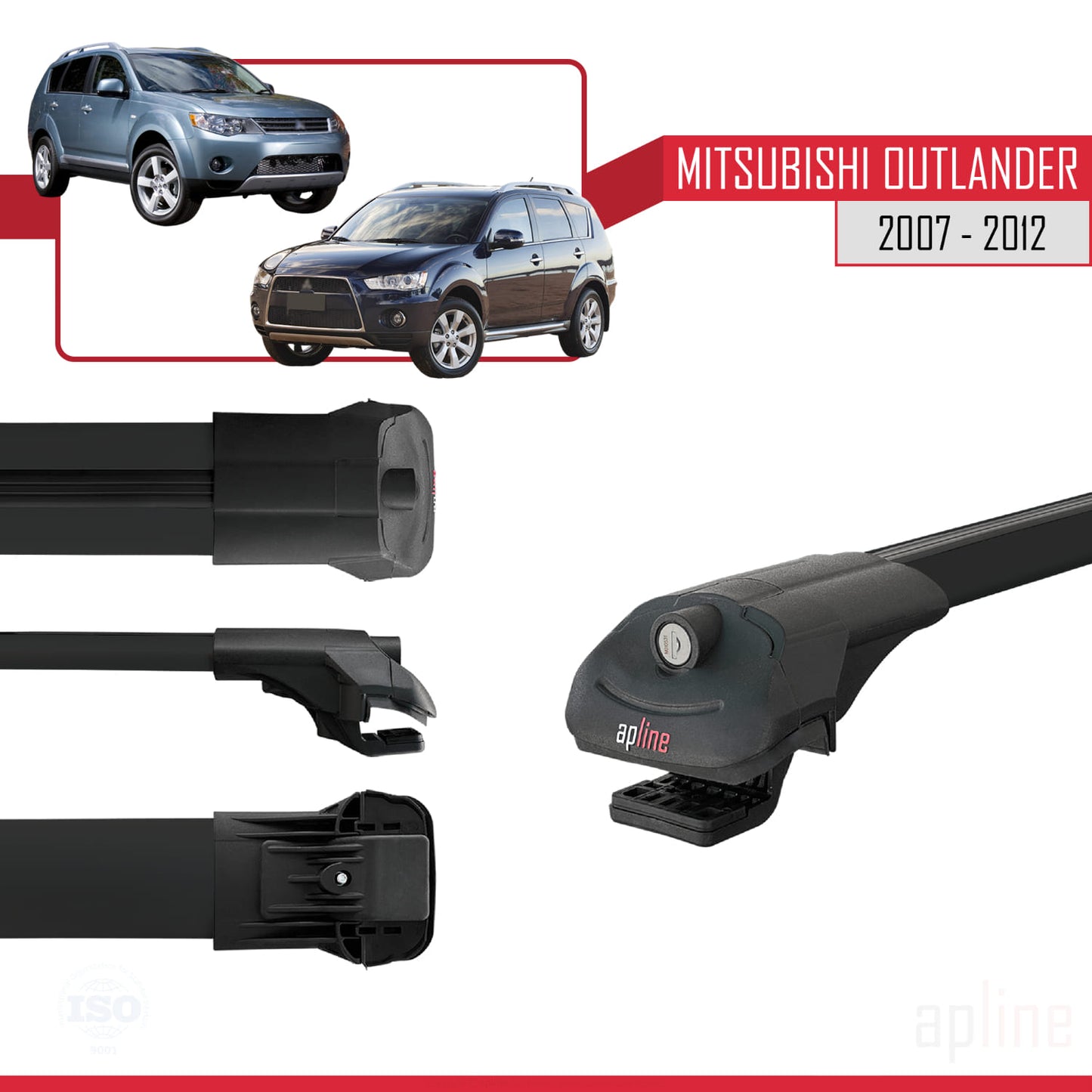 Compatible avec Mitsubishi Outlander 2 2007-2012 ACE-1 Barres de Toit Railing Porte-Bagages de Voiture Noir Aluminium 2 Barres