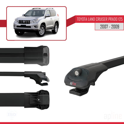 Compatible avec Toyota Land Cruiser Prado (J125) 2007-2009 ACE-1 Barres de Toit Railing Porte-Bagages de Voiture Noir Aluminium 2 Barres