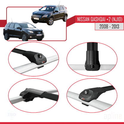 Compatible avec Nissan Qashqai +2 (NJ10) 2008-2013 ACE-1 Barres de Toit Railing Porte-Bagages de Voiture Noir Aluminium 3 Barres