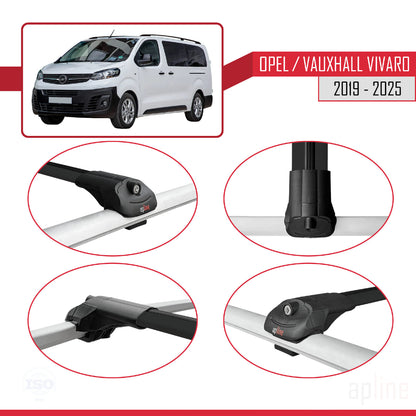 Compatible avec Opel Vivaro C 2019-2025 ACE-1 Barres de Toit Railing Porte-Bagages de Voiture Noir Aluminium 2 Barres