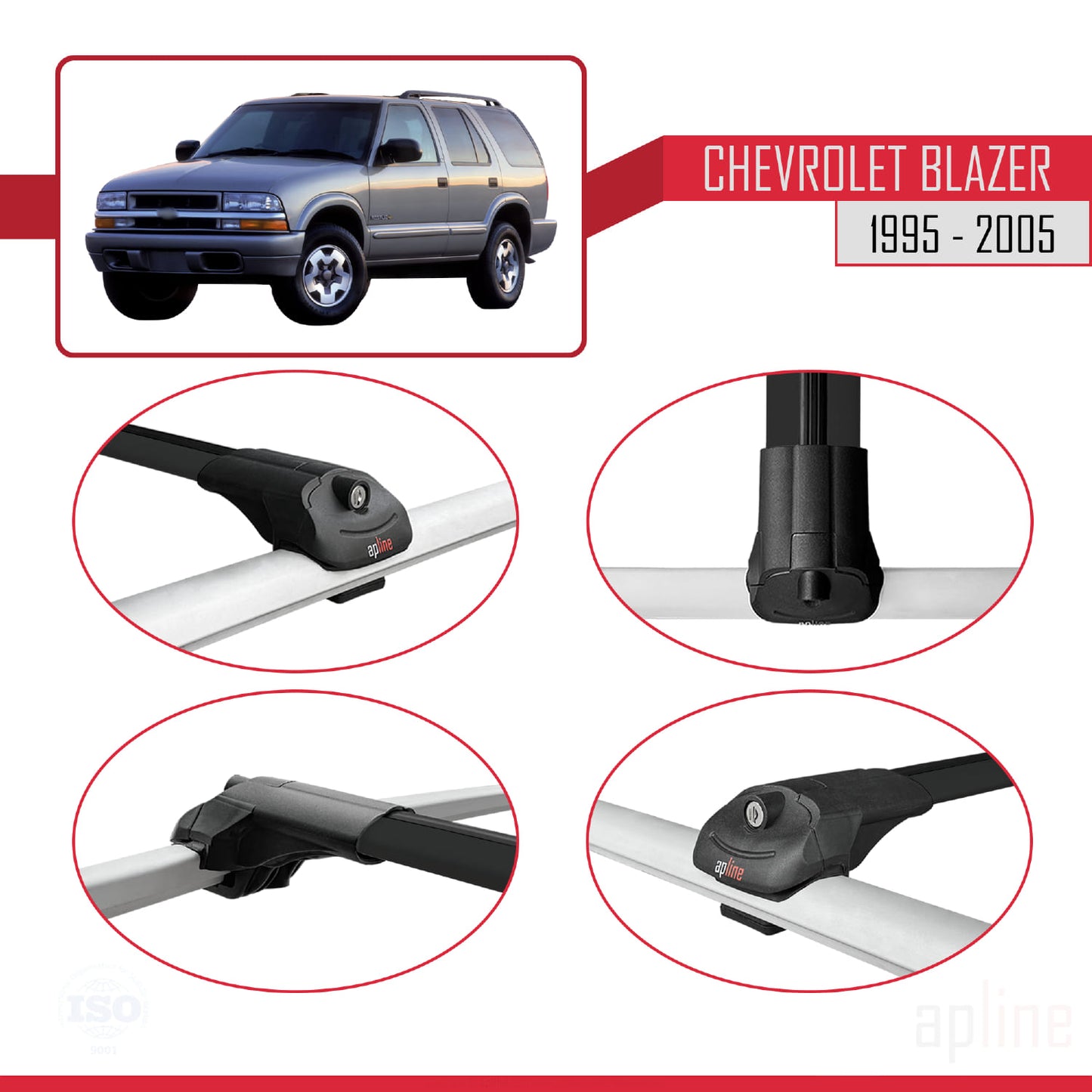 Compatible avec Chevrolet Blazer 1995-2005 ACE-1 Barres de Toit Railing Porte-Bagages de Voiture Noir Aluminium 2 Barres