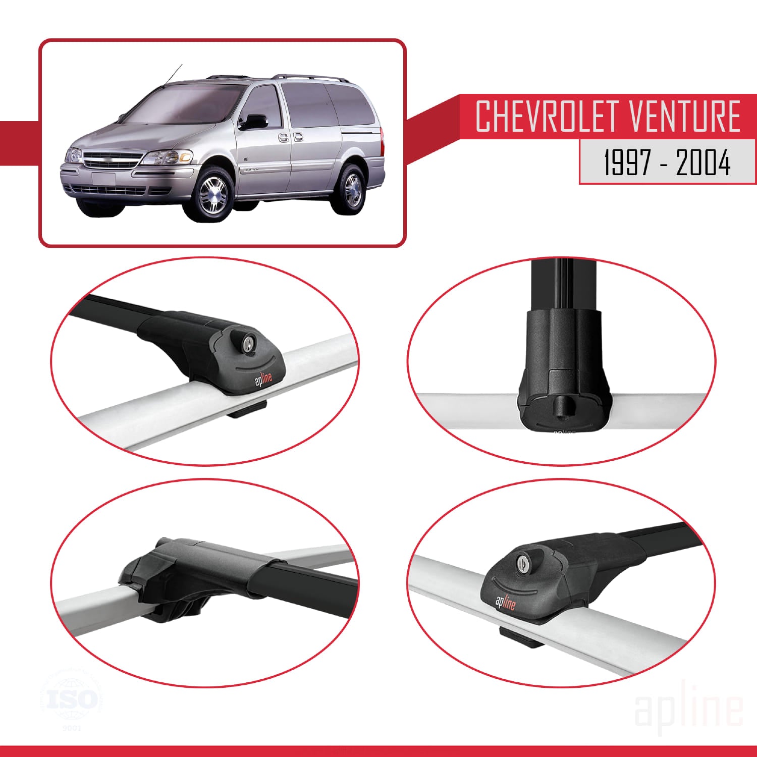 Compatible avec Chevrolet Venture 1997-2004 ACE-1 Barres de Toit Railing Porte-Bagages de Voiture Noir Aluminium 2 Barres