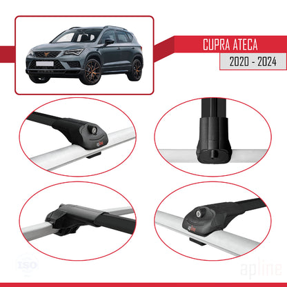 Compatible avec Cupra Ateca 2020-2024 ACE-1 Barres de Toit Railing Porte-Bagages de Voiture Noir Aluminium 2 Barres
