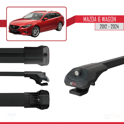Compatible avec Mazda 6 Wagon 2012-2024 ACE-1 Barres de Toit Railing Porte-Bagages de Voiture Noir Aluminium 3 Barres