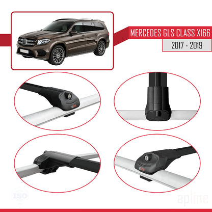 Compatible avec Mercedes GLS Class X166 2017-2019 ACE-1 Barres de Toit Railing Porte-Bagages de Voiture Noir Aluminium 2 Barres