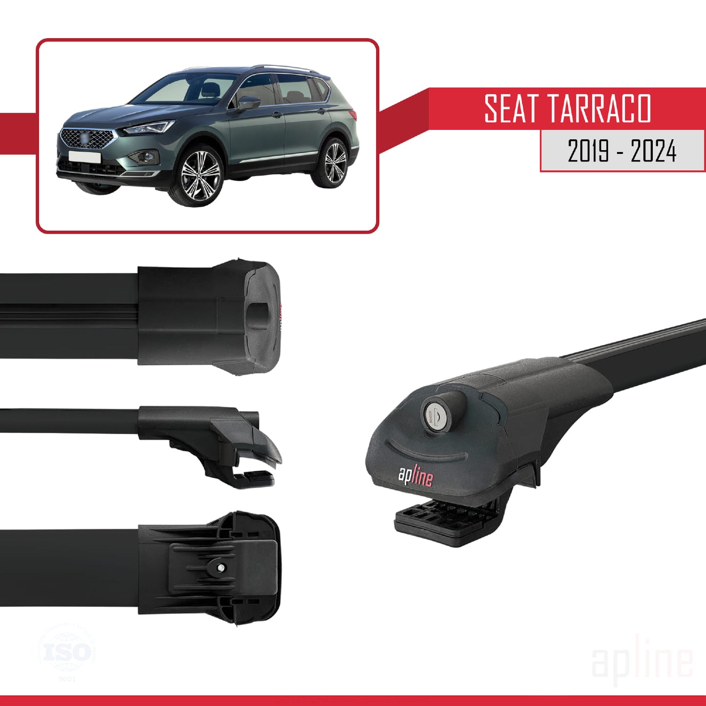 Compatible avec Seat Tarraco 2019-2024 ACE-1 Barres de Toit Railing Porte-Bagages de Voiture Noir Aluminium 3 Barres