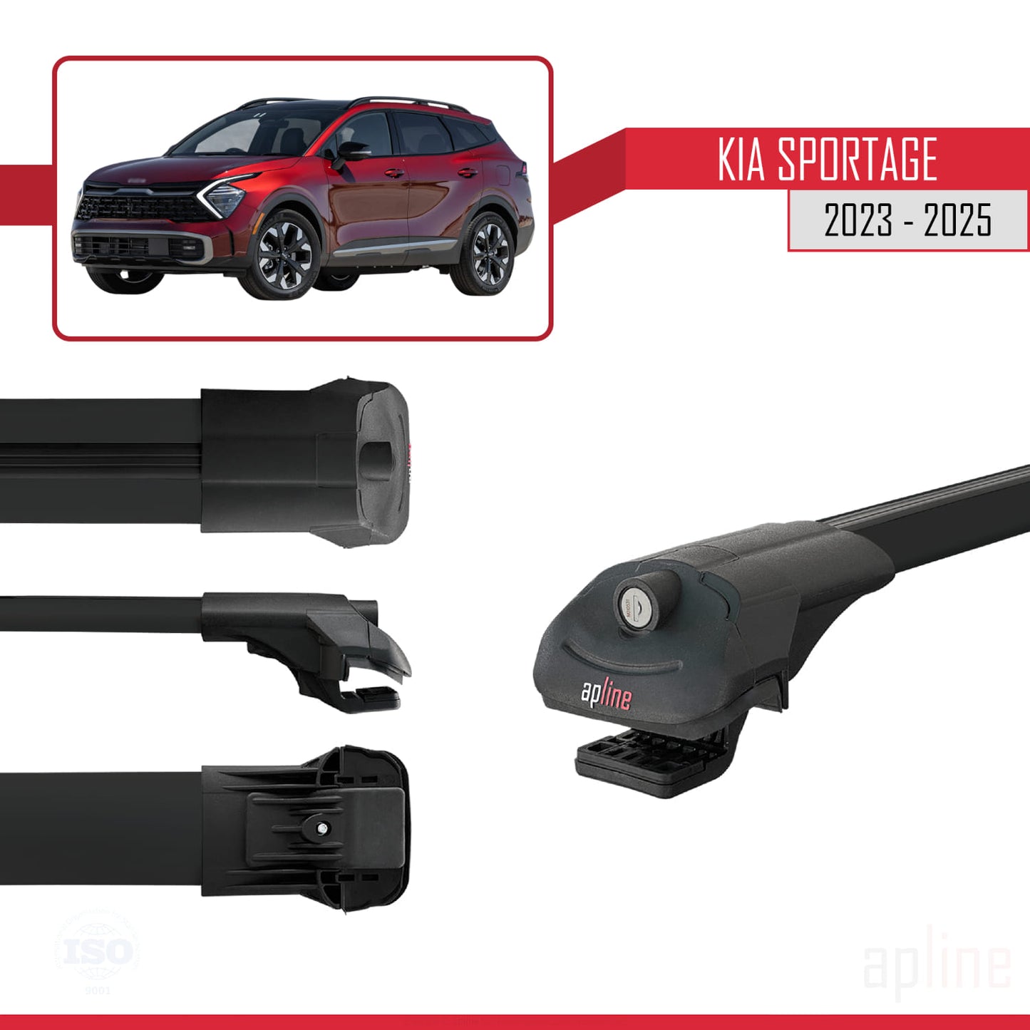 Compatible avec Kia Sportage 2023-2025 ACE-1 Barres de Toit Railing Porte-Bagages de Voiture Noir Aluminium 2 Barres