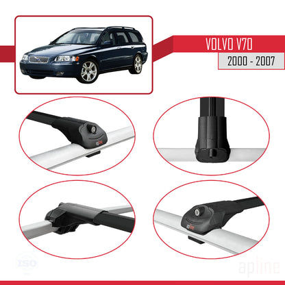 Compatible avec Volvo V70 2000-2007 ACE-1 Barres de Toit Railing Porte-Bagages de Voiture Noir Aluminium 2 Barres