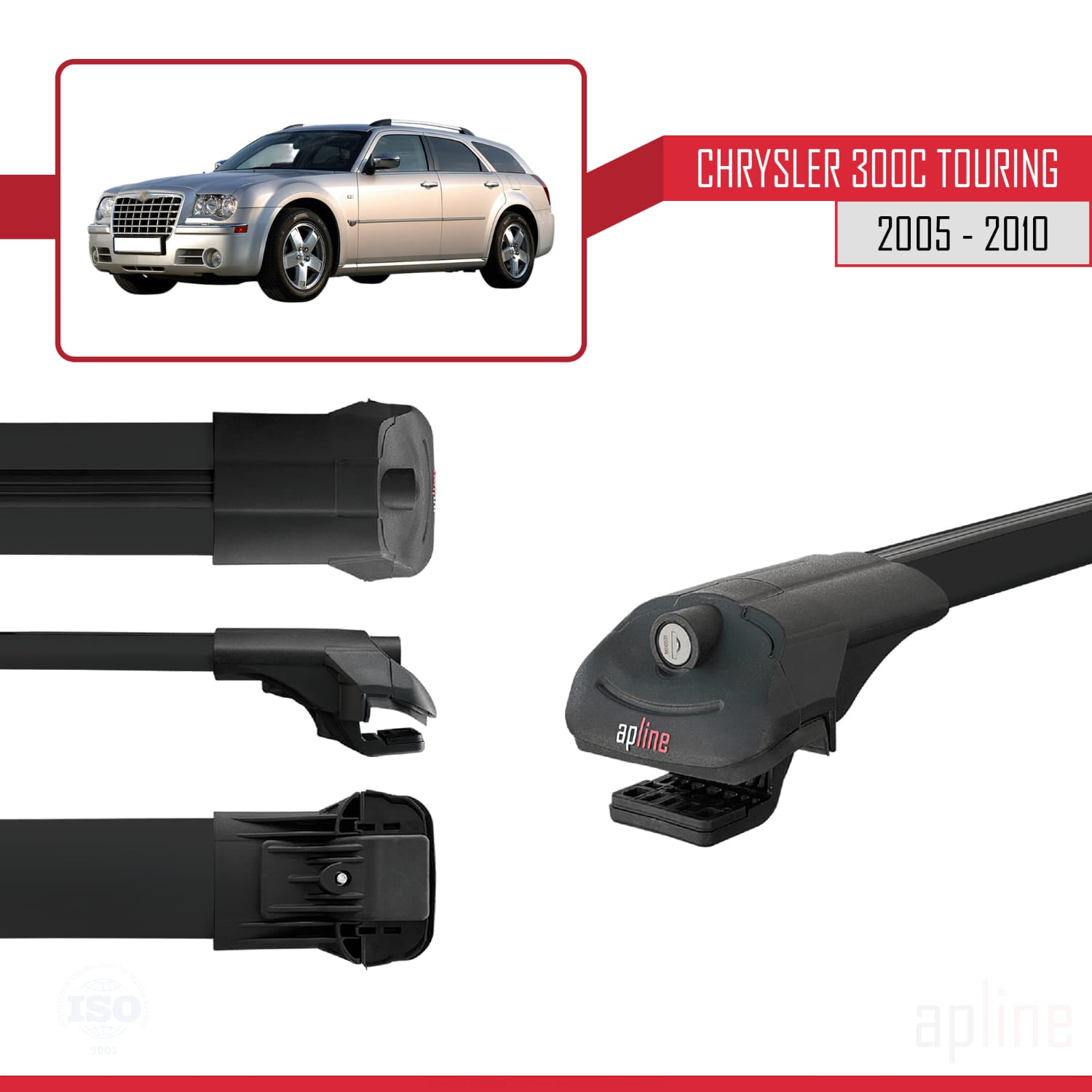 Compatible avec Chrysler 300C Touring 2005-2010 ACE-1 Barres de Toit Railing Porte-Bagages de Voiture Noir Aluminium 2 Barres