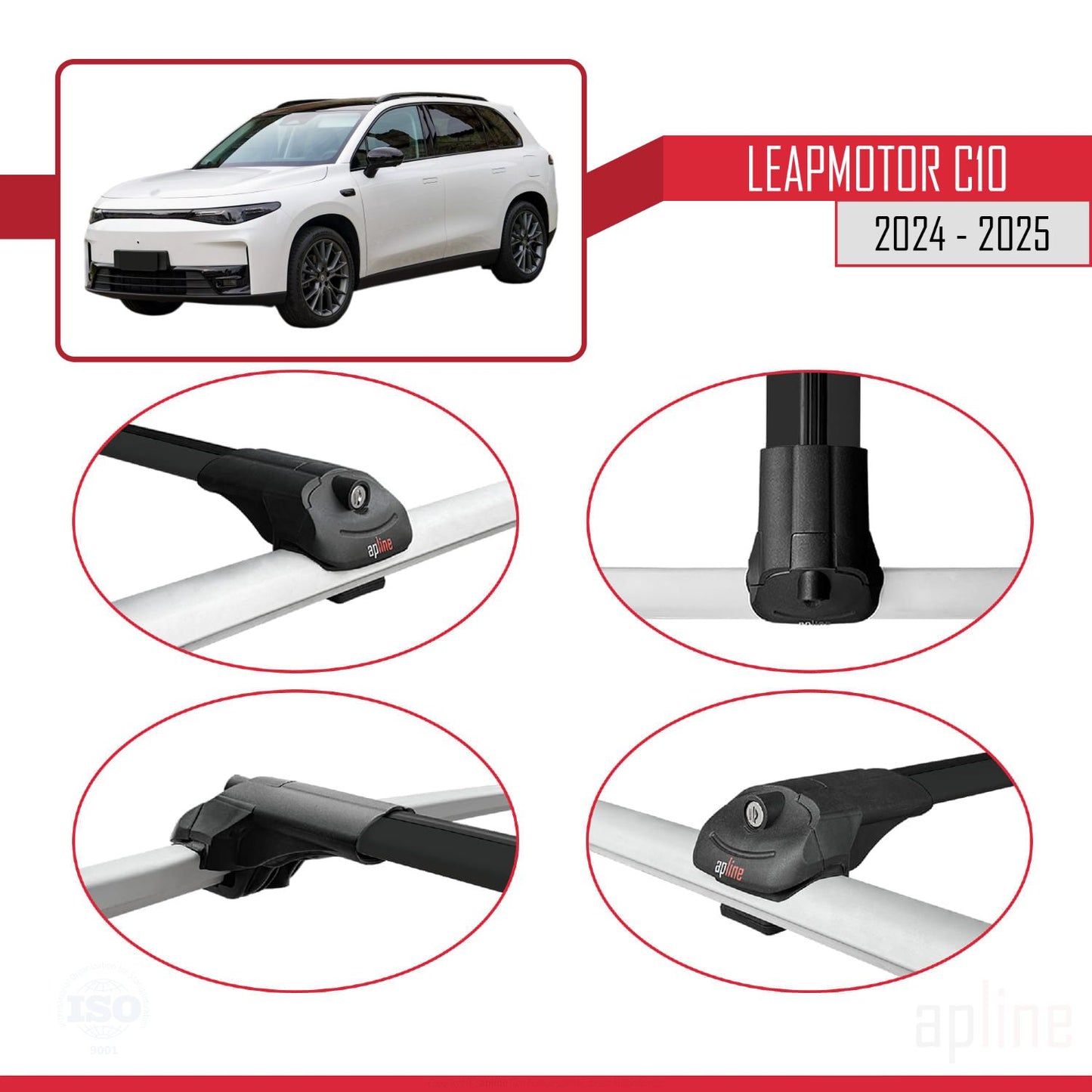 Compatible with LEAPMOTOR C10 2024-2025 ACE-1 Car Roof Rack Cross Bar Black Aluminium 2 Bars