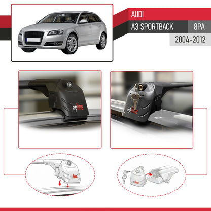 Compatible avec Audi A3 (8PA) Sportback 2004-2012 ACE-2 modèle Barres de Toit Railing Porte-Bagages de Voiture Noir Aluminium Barres