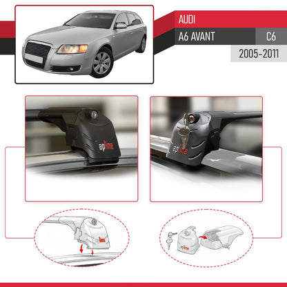 Compatible avec Audi A6 (C6) Avant 2005-2011 ACE-2 modèle Barres de Toit Railing Porte-Bagages de Voiture Noir Aluminium Barres