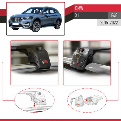 Compatible avec BMW X1 (F48) 2015-2022 ACE-2 modèle Barres de Toit Railing Porte-Bagages de Voiture Noir Aluminium Barres