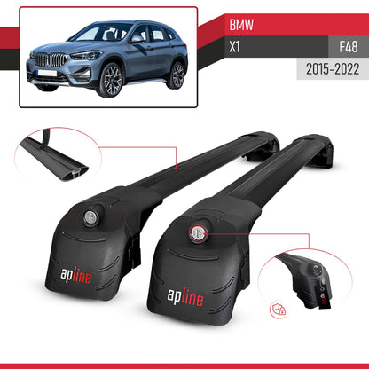 Compatible avec BMW X1 (F48) 2015-2022 ACE-2 modèle Barres de Toit Railing Porte-Bagages de Voiture Noir Aluminium Barres
