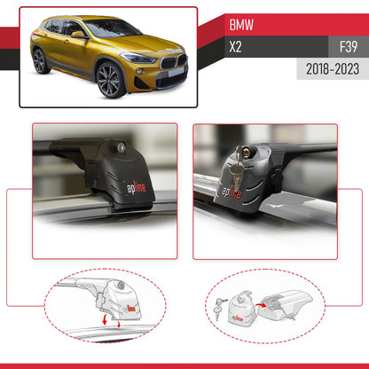 Compatible with BMW X2 (F39) 2018-2023 ACE-2 Car Roof Rack Cross Bar Black Aluminium 2 Bars