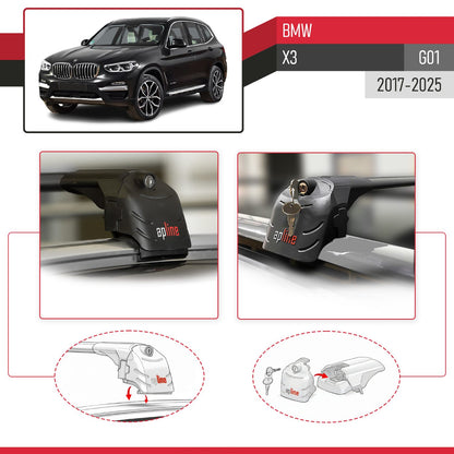 Compatible avec BMW X3 (G01) 2017-2025 ACE-2 modèle Barres de Toit Railing Porte-Bagages de Voiture Noir Aluminium Barres